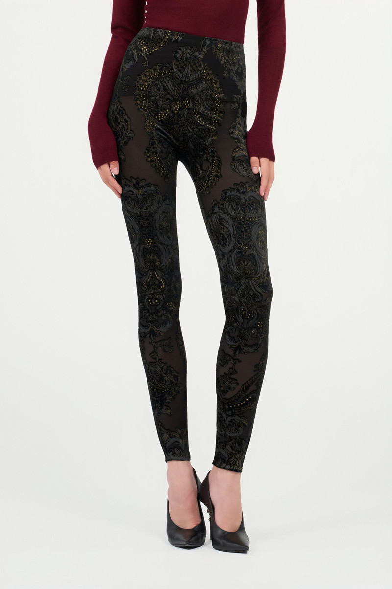 Devoré chenille leggings with ornamental print 3