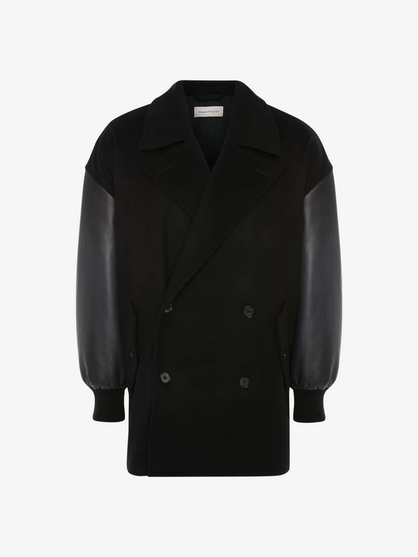 Men's Dropped Shoulder Peacoat in Black/navy - 1