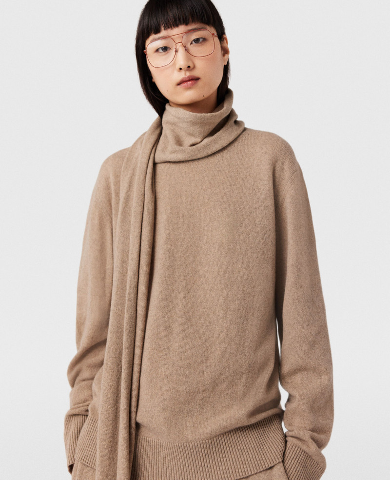 Scarf Detail Long Sleeve Sweater - 1