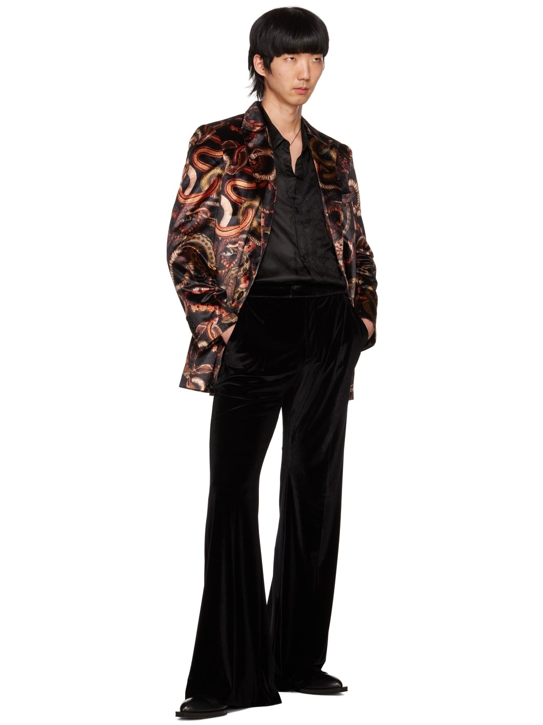 Black Snake Print Blazer - 4