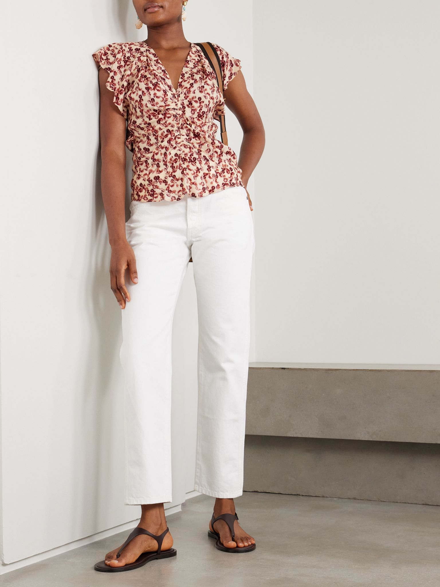 Lonea ruffled ruched printed jacquard top Red - 2