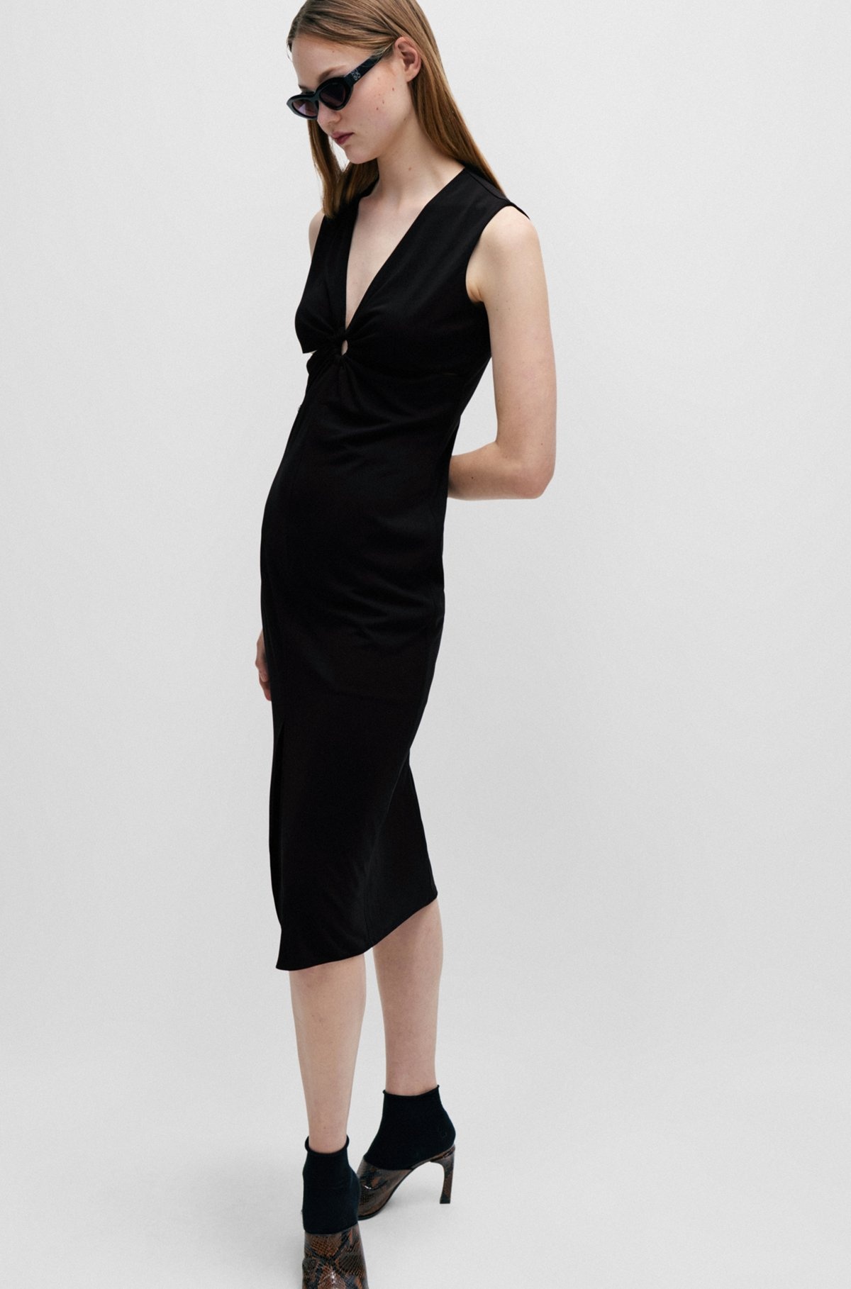 SLEEVELESS MIDI DRESS WITH CUT-OUTS AND RING DETAIL - 6