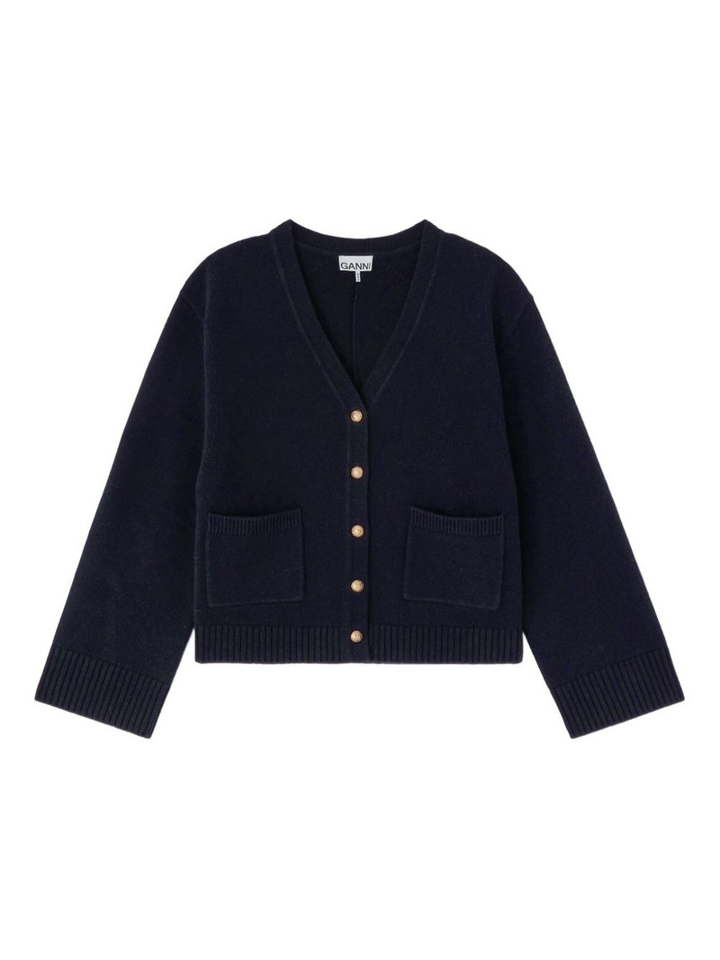 pocket button-fastening cardigan 1