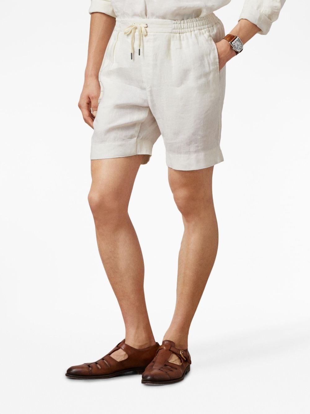 drawstring linen deck shorts - 3