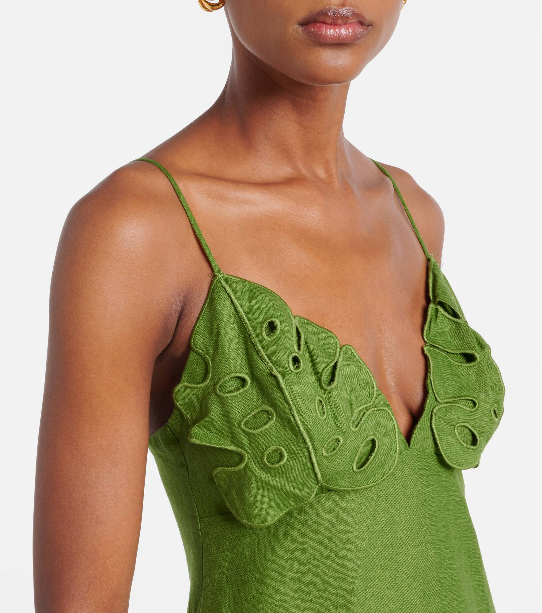 Embroidered linen midi dress - 4