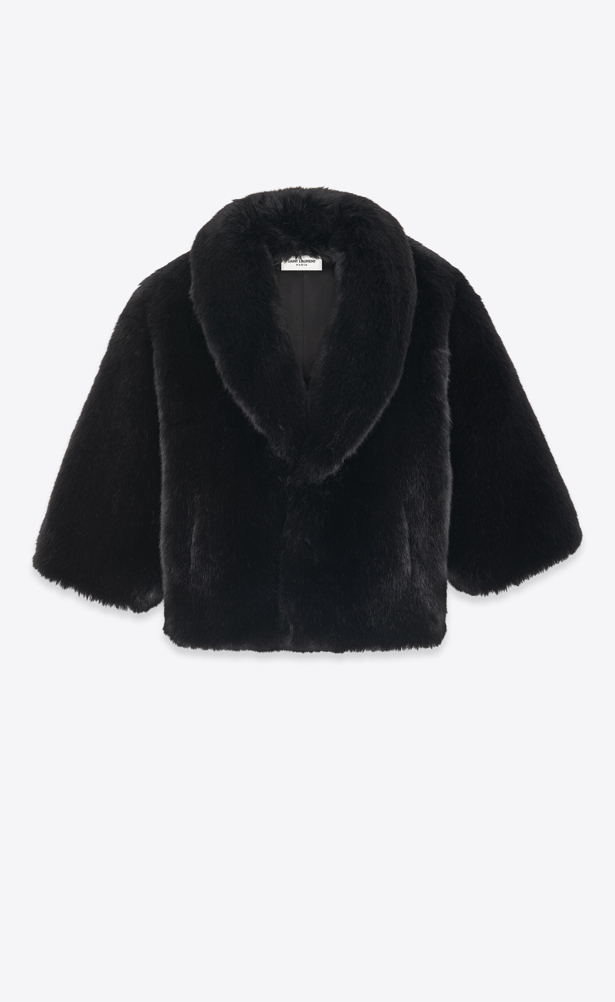 shawl-collar coat in animal-free fur - 1