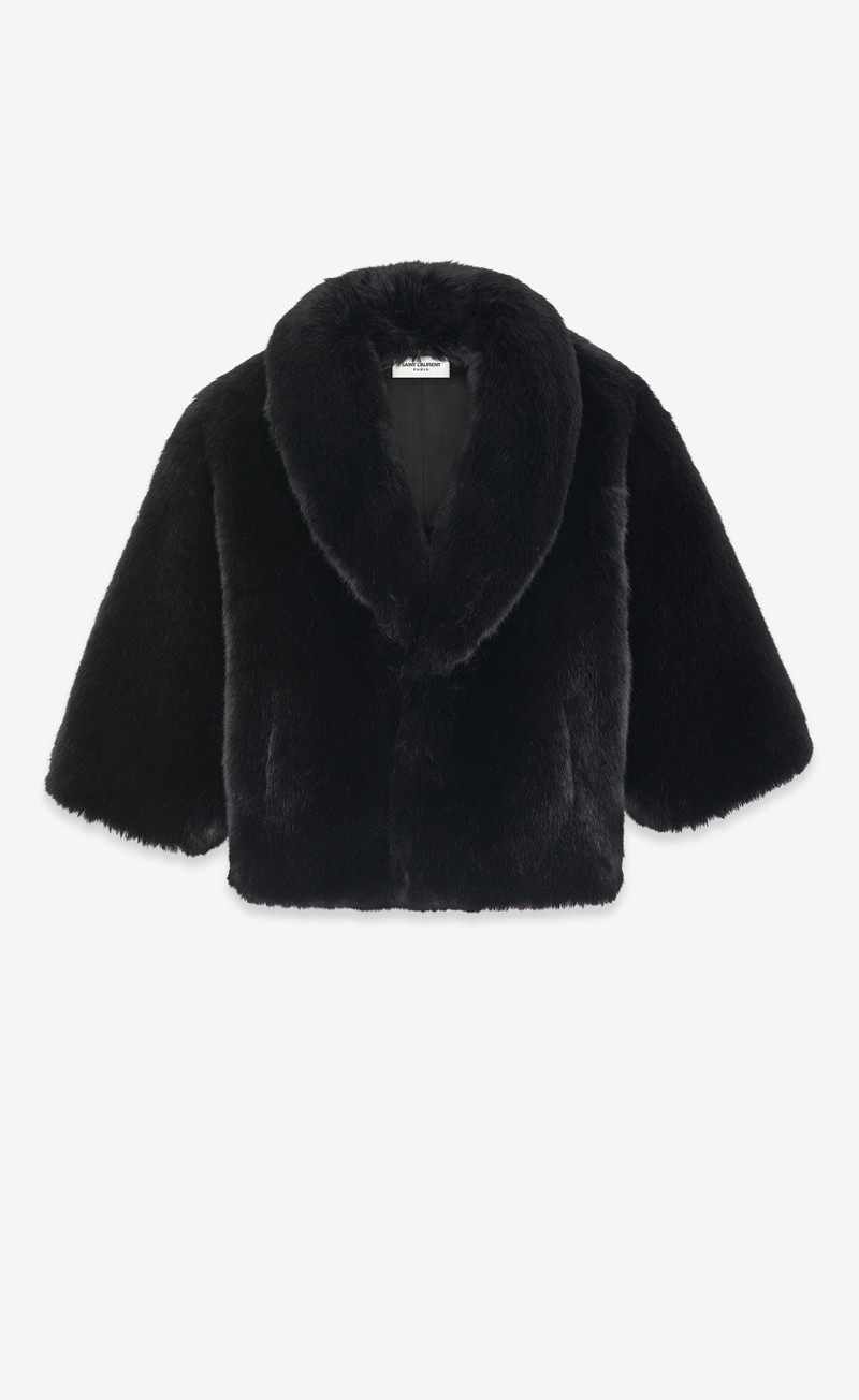 shawl-collar coat in animal-free fur 1