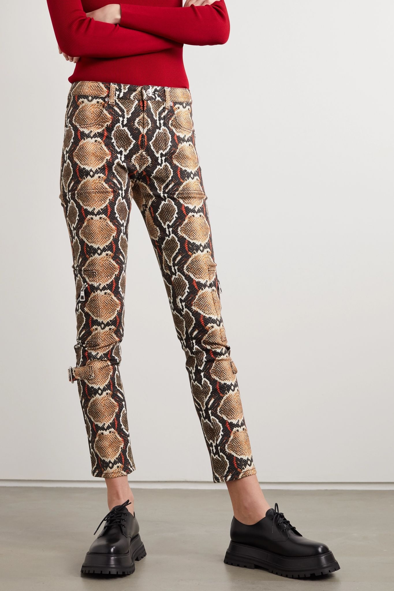 Snake-print high-rise slim-leg jeans - 3