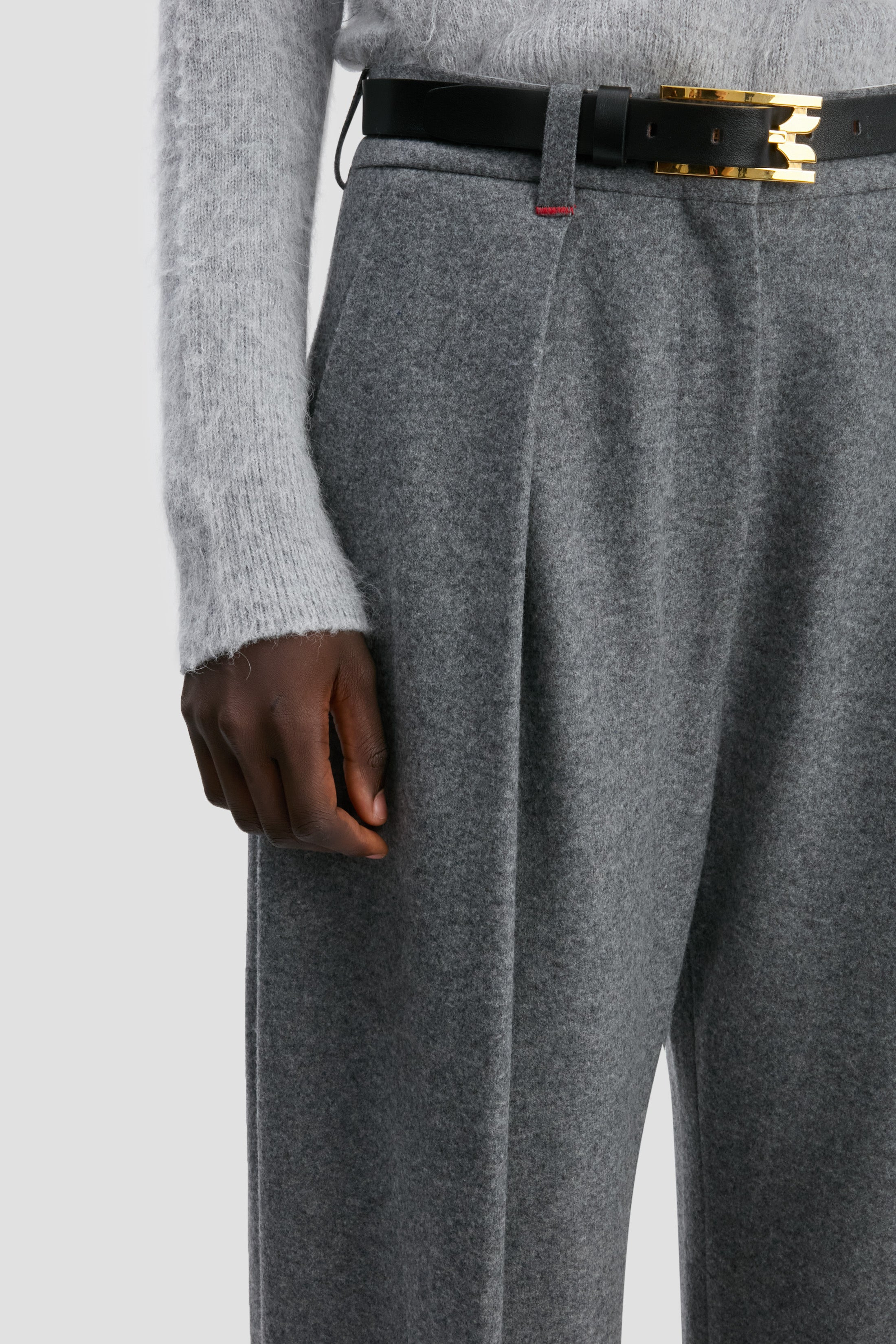 Wide Leg Trouser In Grey Melange - 4