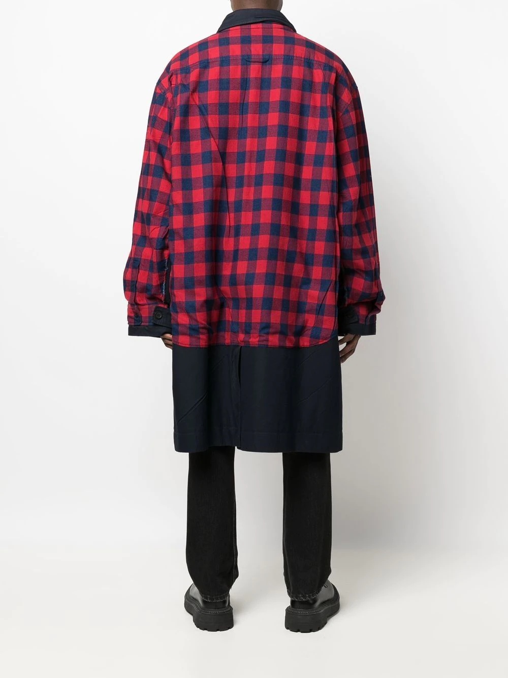 Patched check-print carcoat - 4