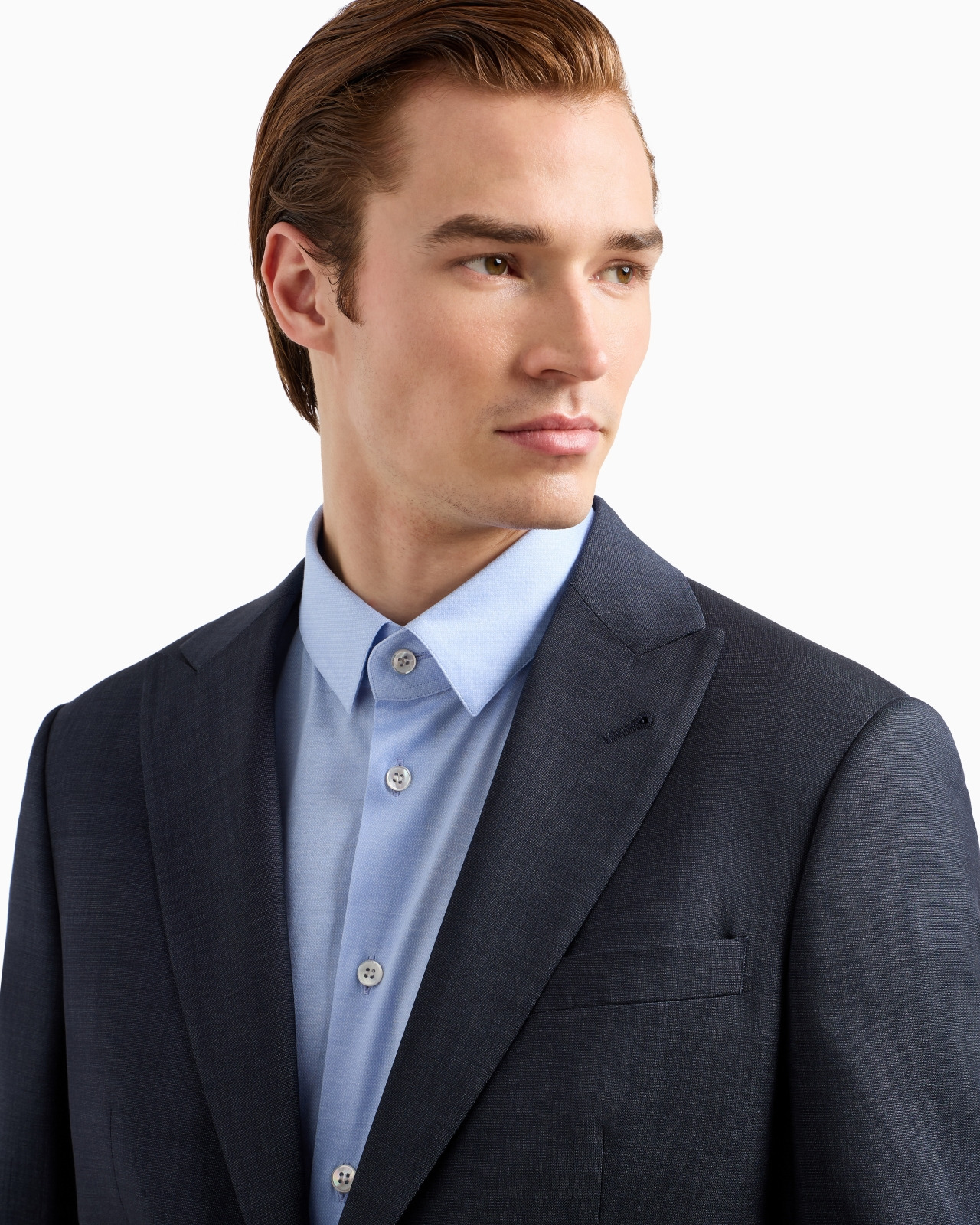 SOHO LINE SINGLE-BREASTED SUIT IN A CHAMBRAY-EFFECT WOOL AND SILK - 5