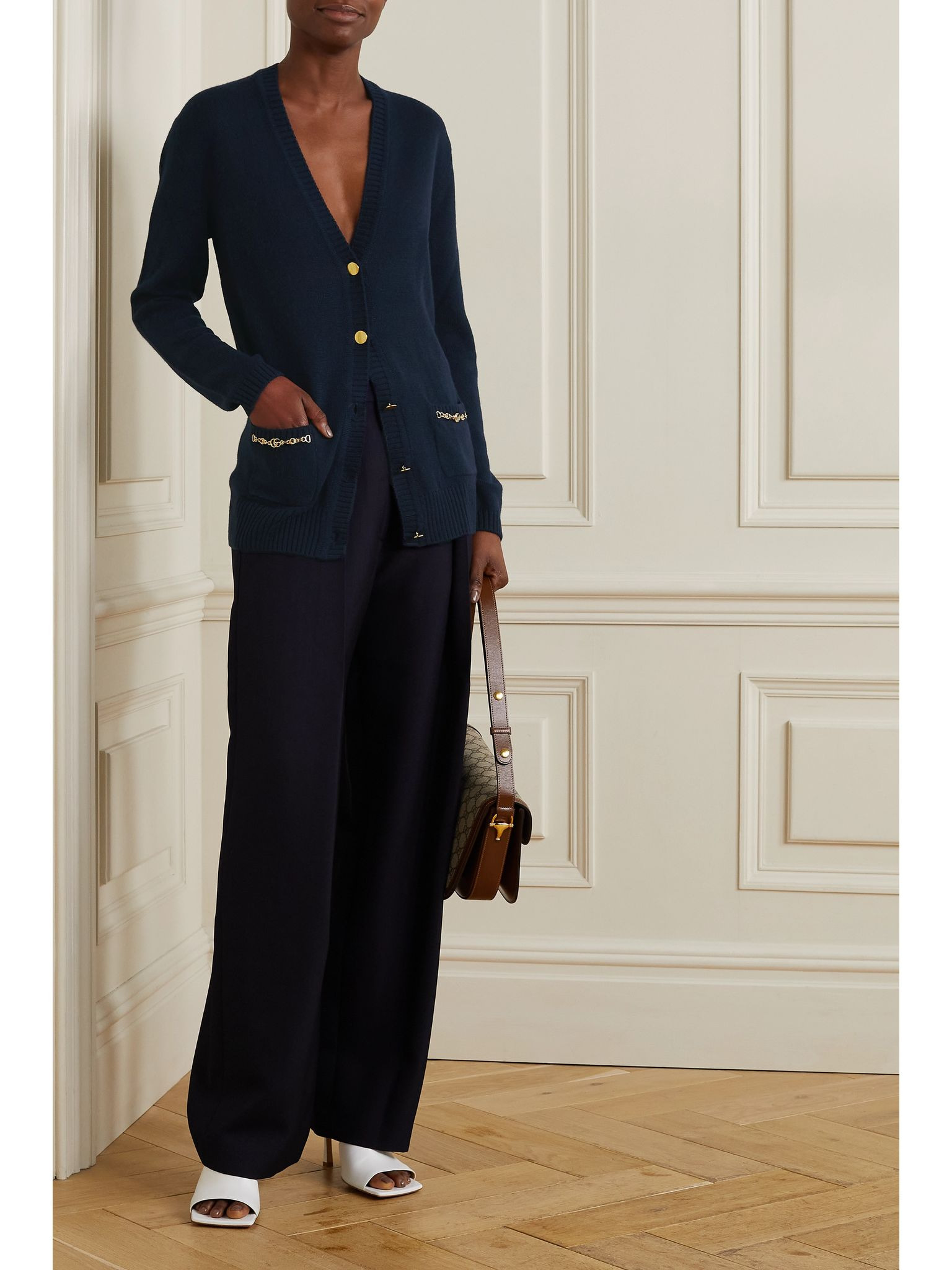 Horsebit-detailed cashmere cardigan Navy - 2