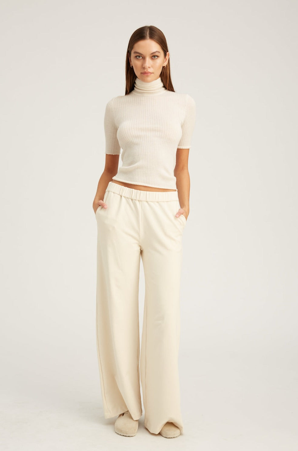 ECRU CITY WIDE LEG PANTS - 3