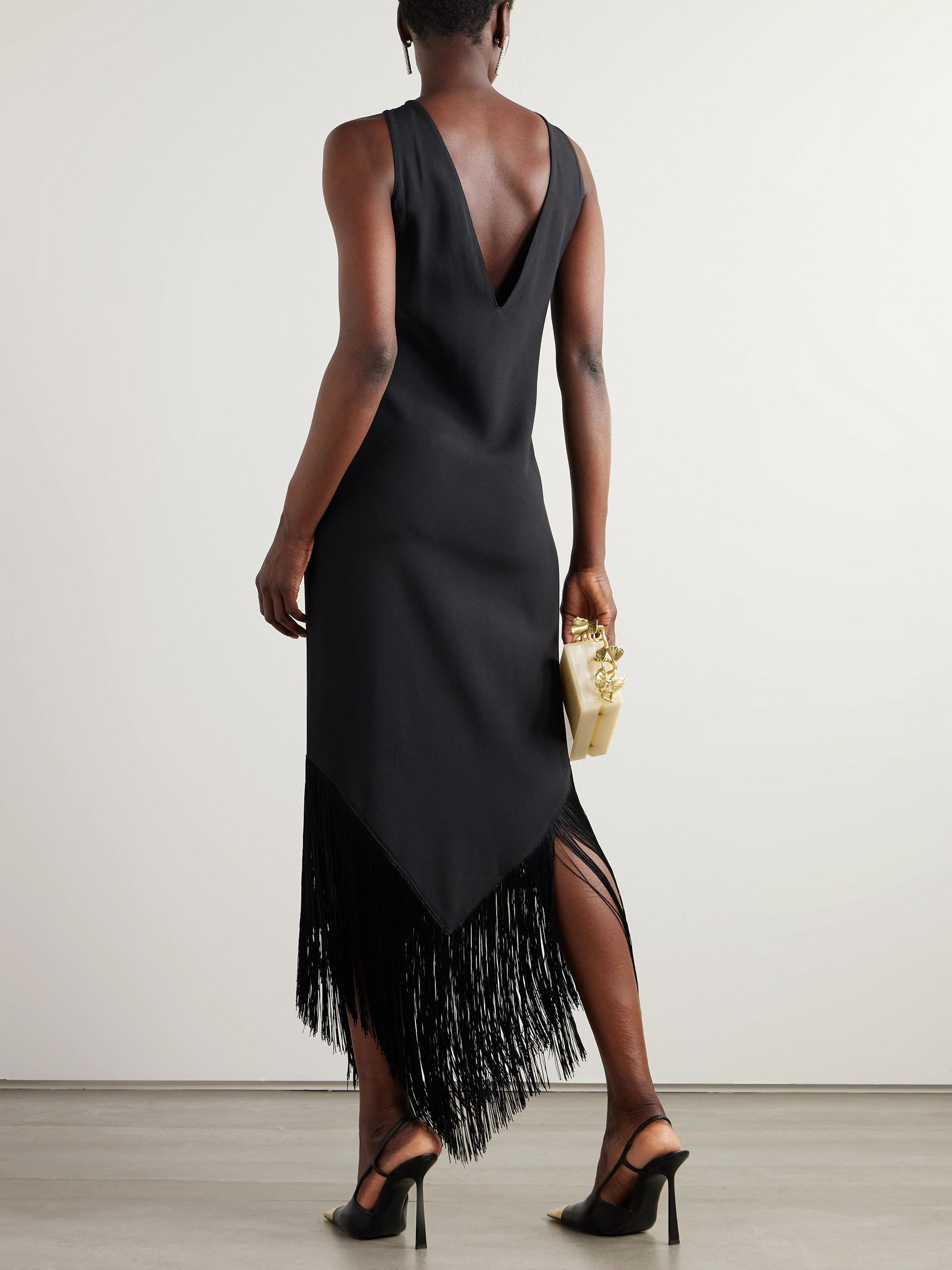 Taormina fringed crystal-embellished crepe gown Black - 3