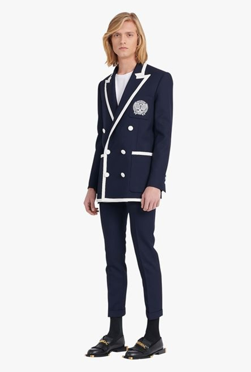 Balmain Navy blue wool fitted pants outlook