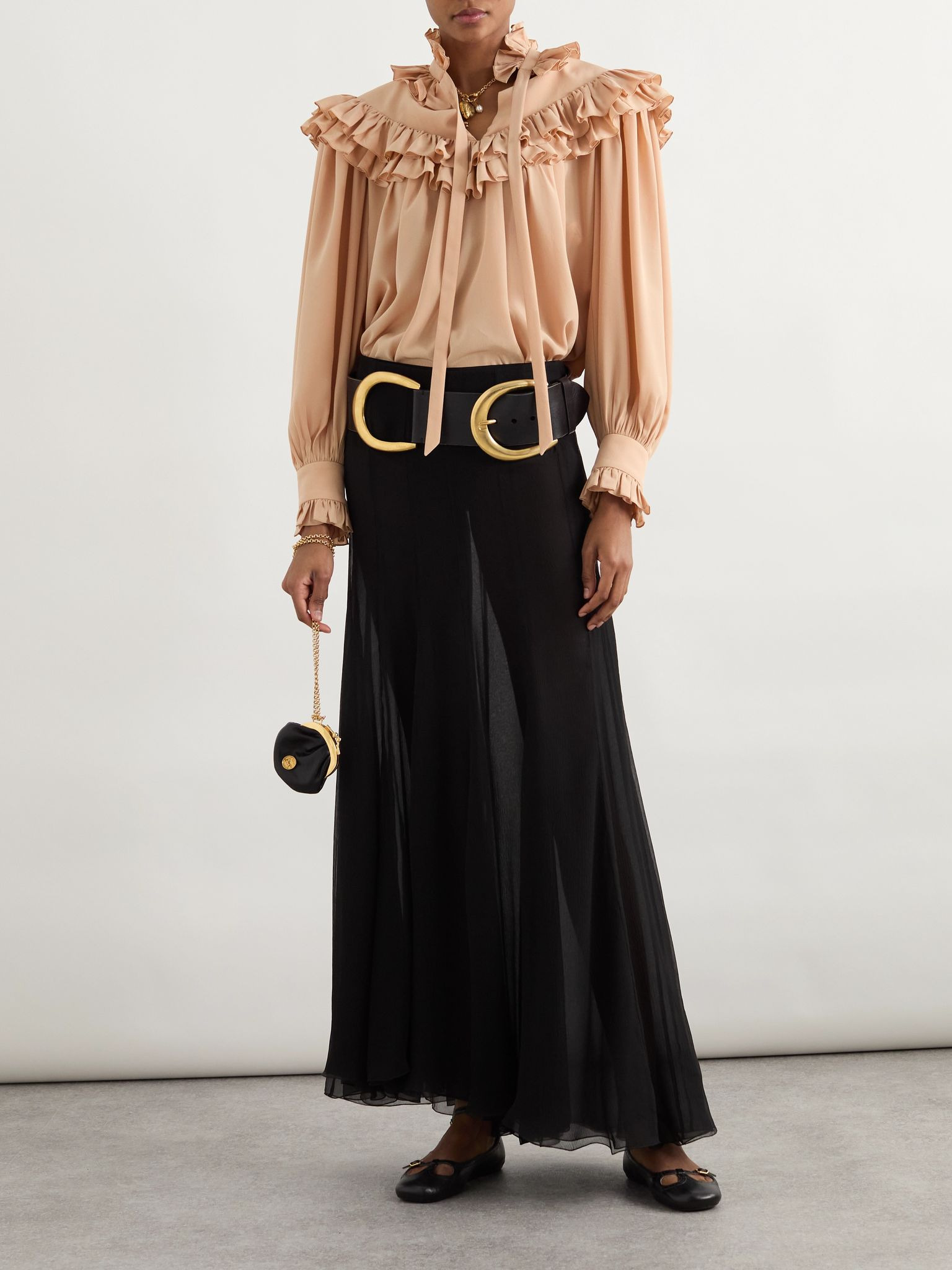 Ruffled organic silk blouse Blush - 2