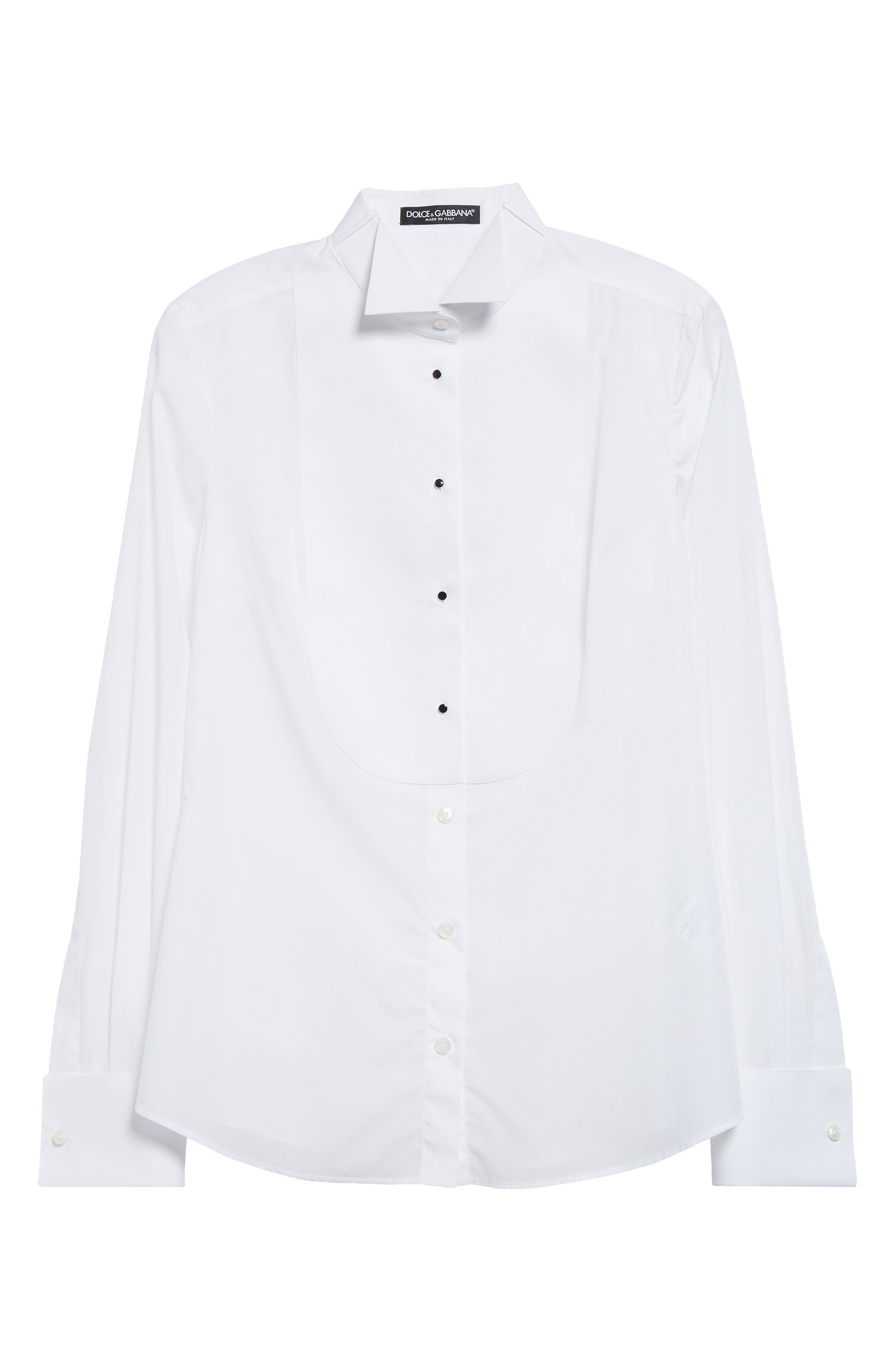 Dolce&Gabbana Bib Detail Cotton Button-Up Shirt in Bianco Ottico at Nordstrom - 6
