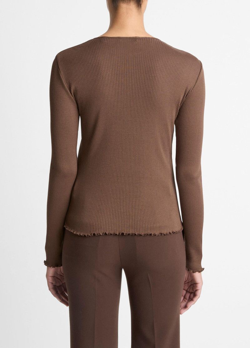 Vince Ruffled-Edge Pima Cotton Long-Sleeve T-Shirt outlook