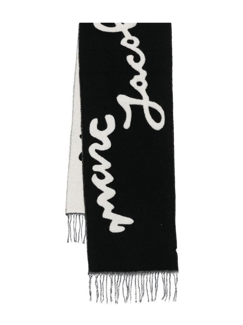 logo-jacquard fringed scarf 1