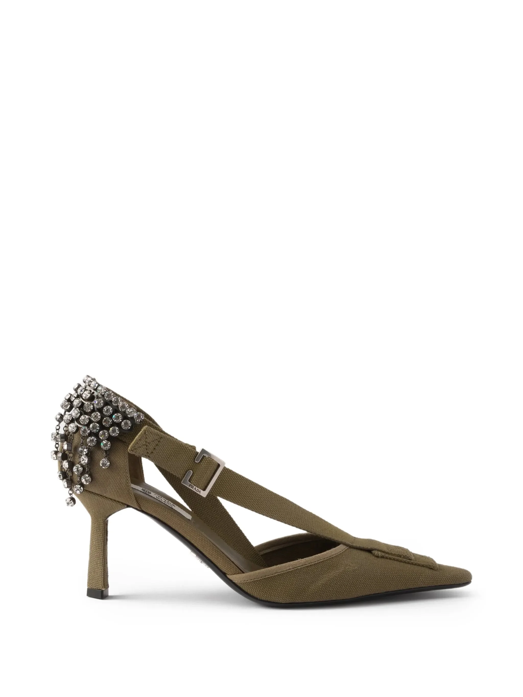 Prada Crystal-embellished Canvas Pumps - 1