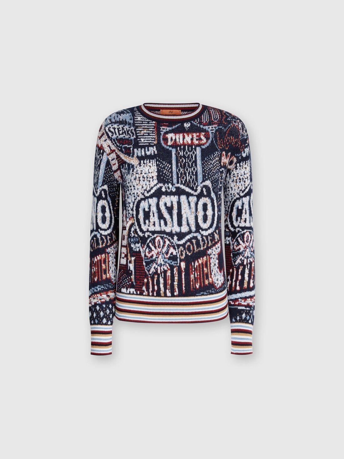 Crewneck pullover in wool blend with jacquard lettering - 1