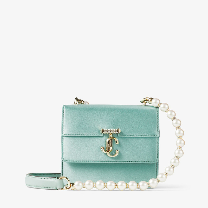 Varenne Quad XS
Smoke Green Satin Shoulder Bag with Pearl Strap 1