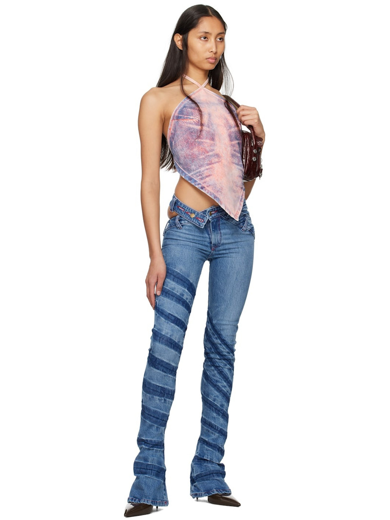 MASHA POPOVA Blue Stripe Bias Cut Bell Bottom Jeans outlook