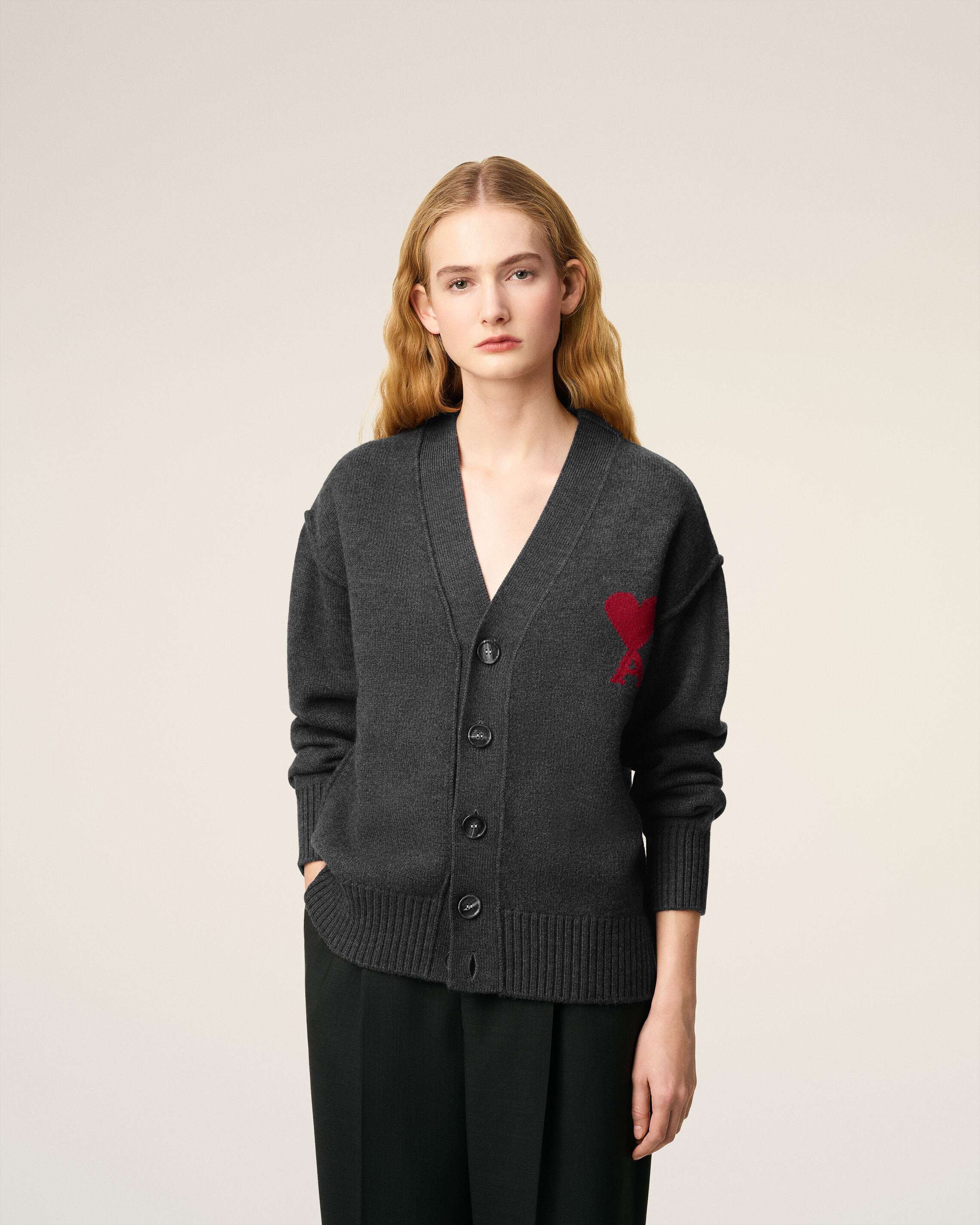 GREY WOOL AMI DE COEUR CARDIGAN - 3