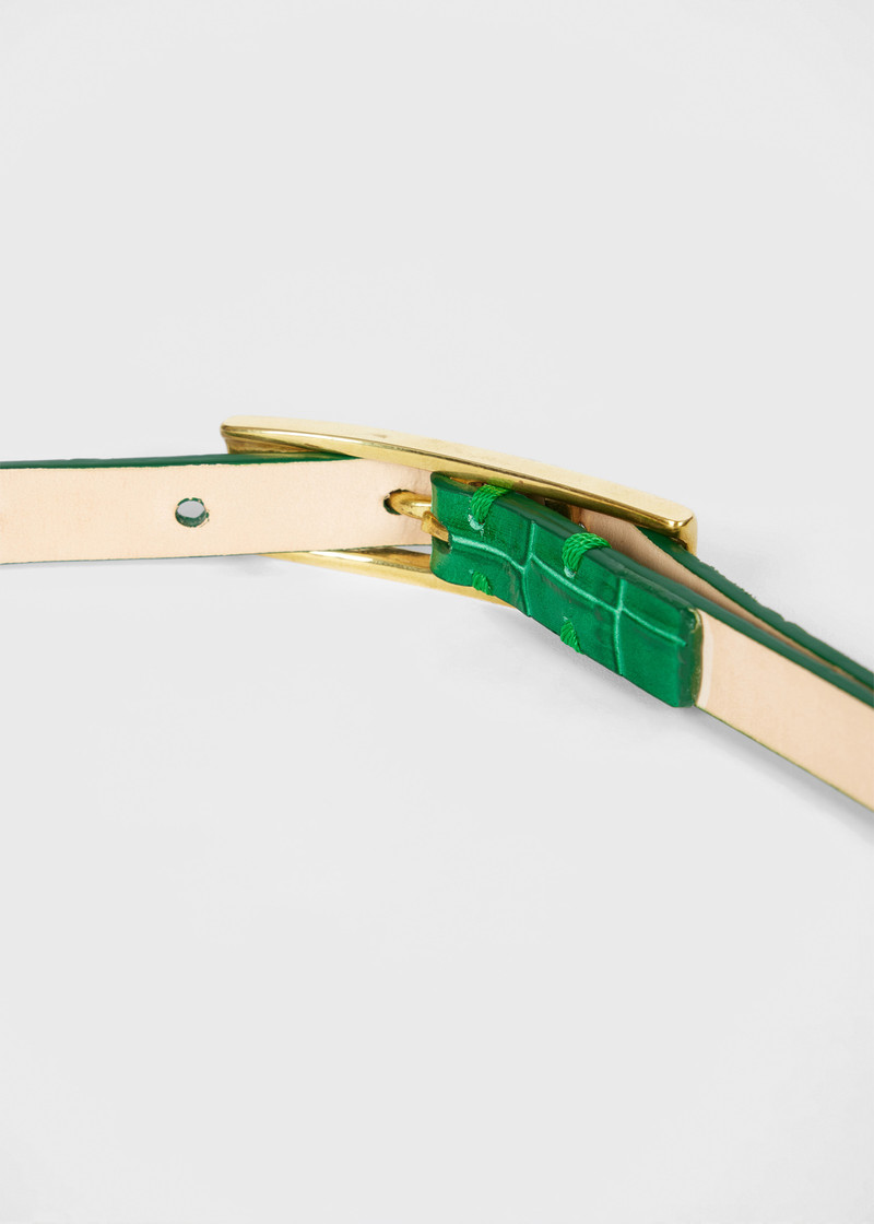 Women's Green Leather Croc Belt 4
