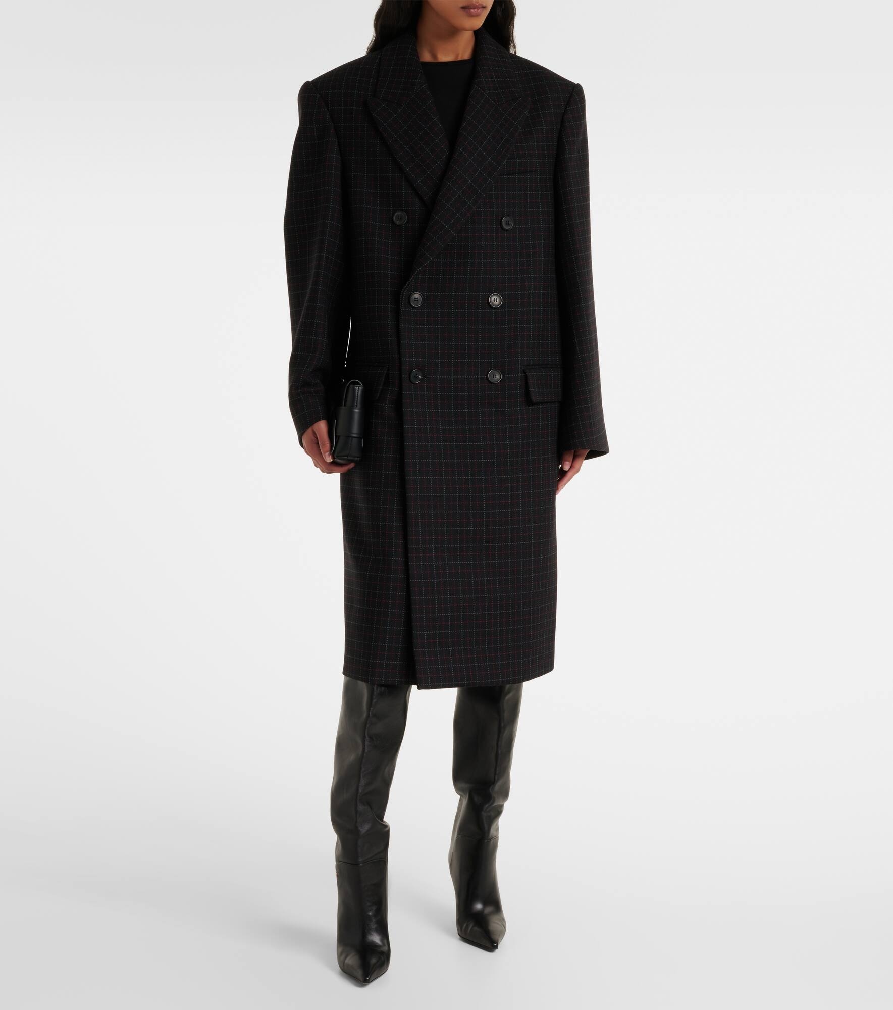 Oversized checked virgin wool coat - 6
