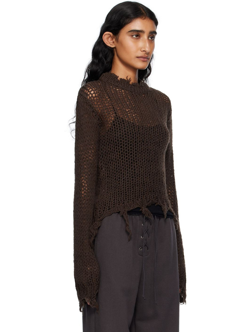 Brown Distressed Crop Knit Sweater 2