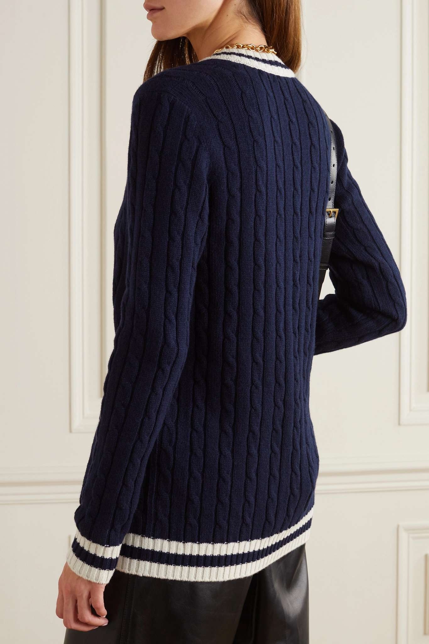 Striped cable-knit cashmere cardigan - 4