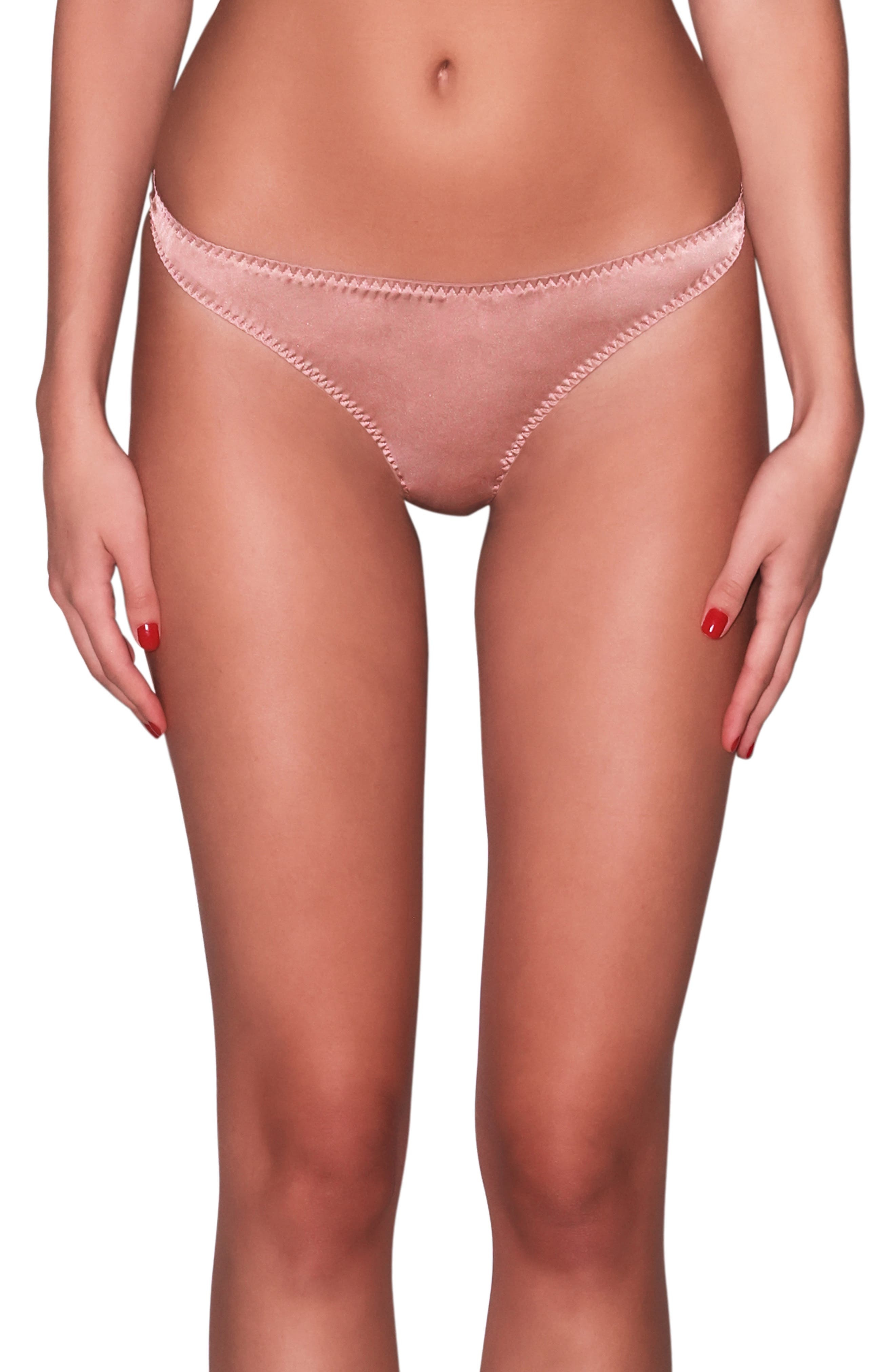Fleur Du Mal Luxe Silk Blend Thong in Tan at Nordstrom - 1