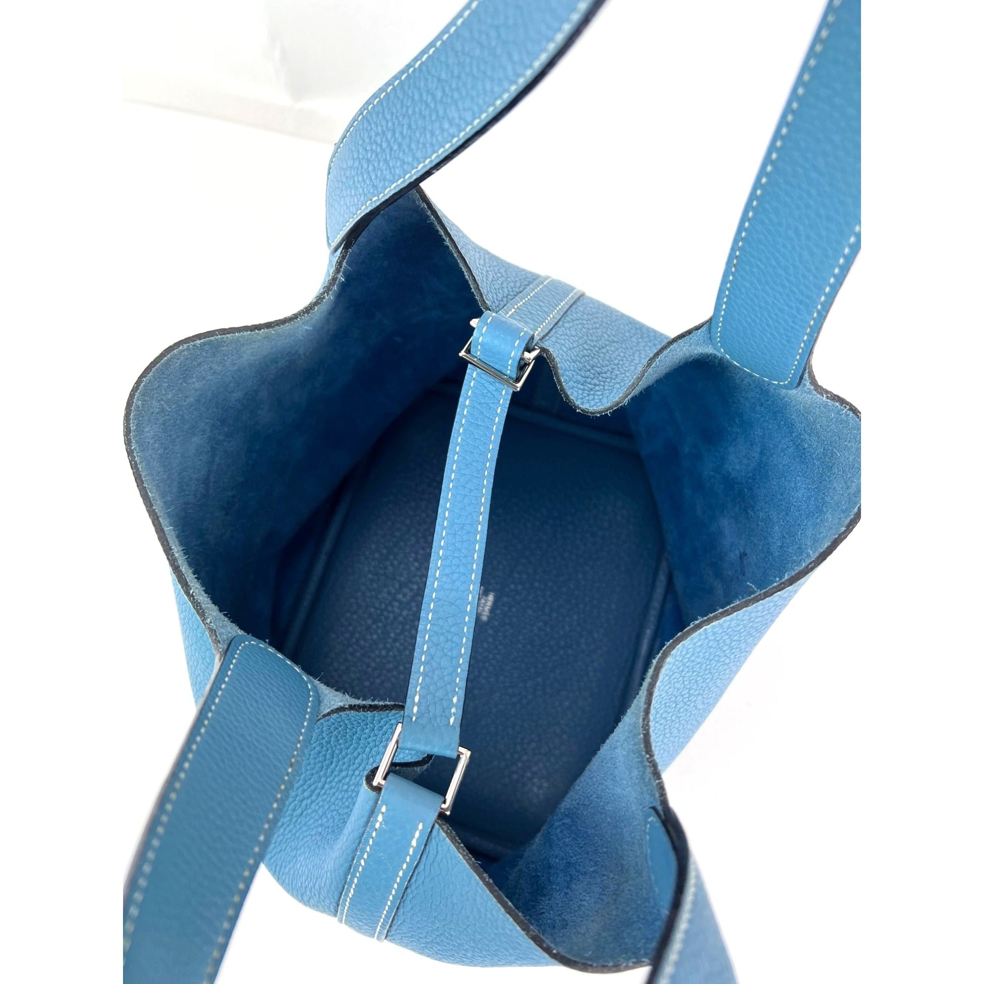 Hermes Taurillon Clemence Picotin 22 MM Blue Leather Hand Bag - 10