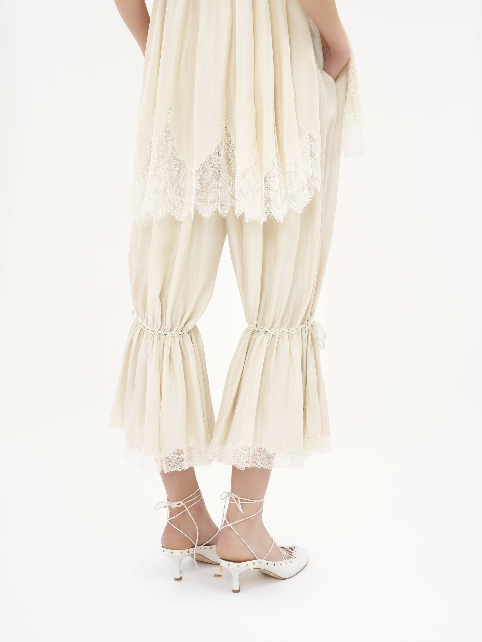 FLUID CROPPED PANTS IN WASHED SILK PONGÉ & LACE - 5