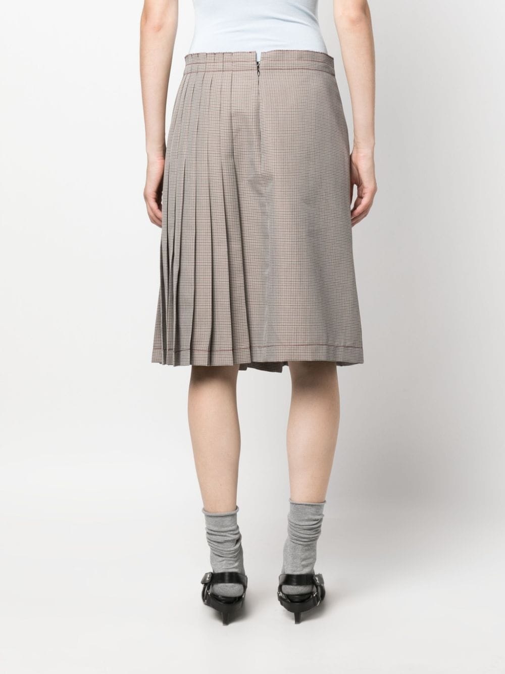 check-print pleated midi skirt - 4