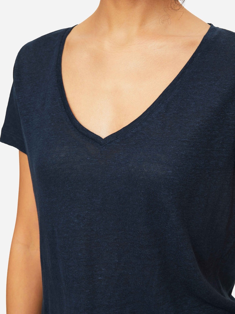 Women's V-Neck T-Shirt Jordan Linen Navy - 5