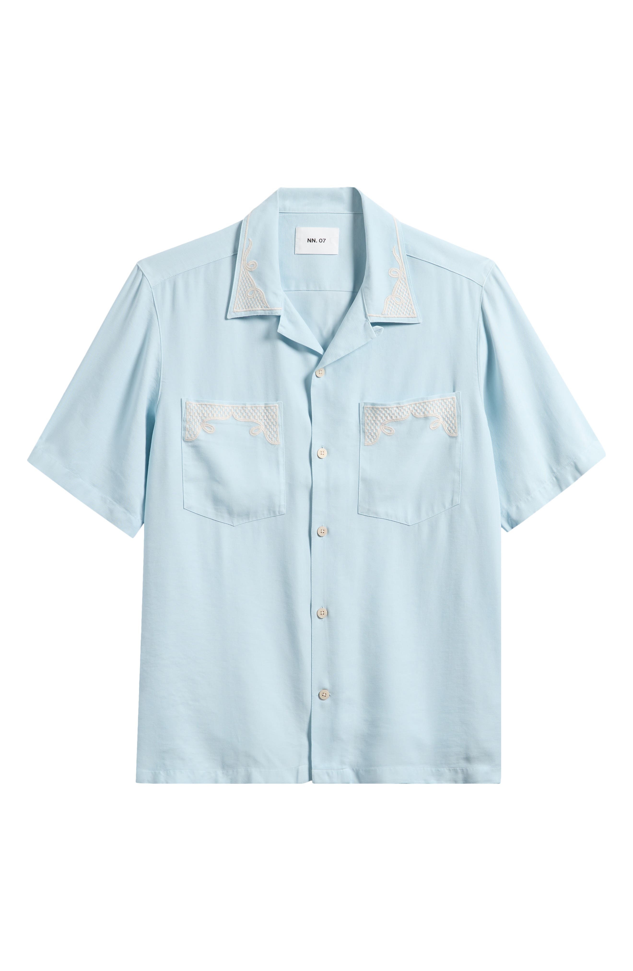 NN07 Julio Embroidered Button-Up Shirt in Winter Sky at Nordstrom - 6