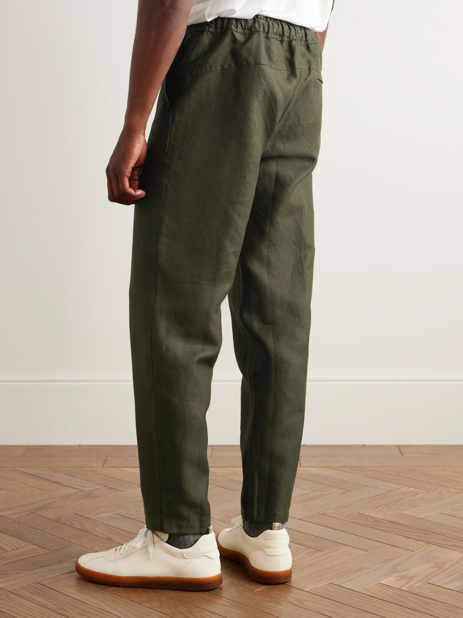Sydney Slim-Fit Linen Drawstring Trousers Green - 4