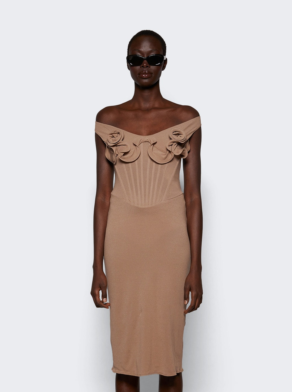Rose Applique Dress Beige - 2