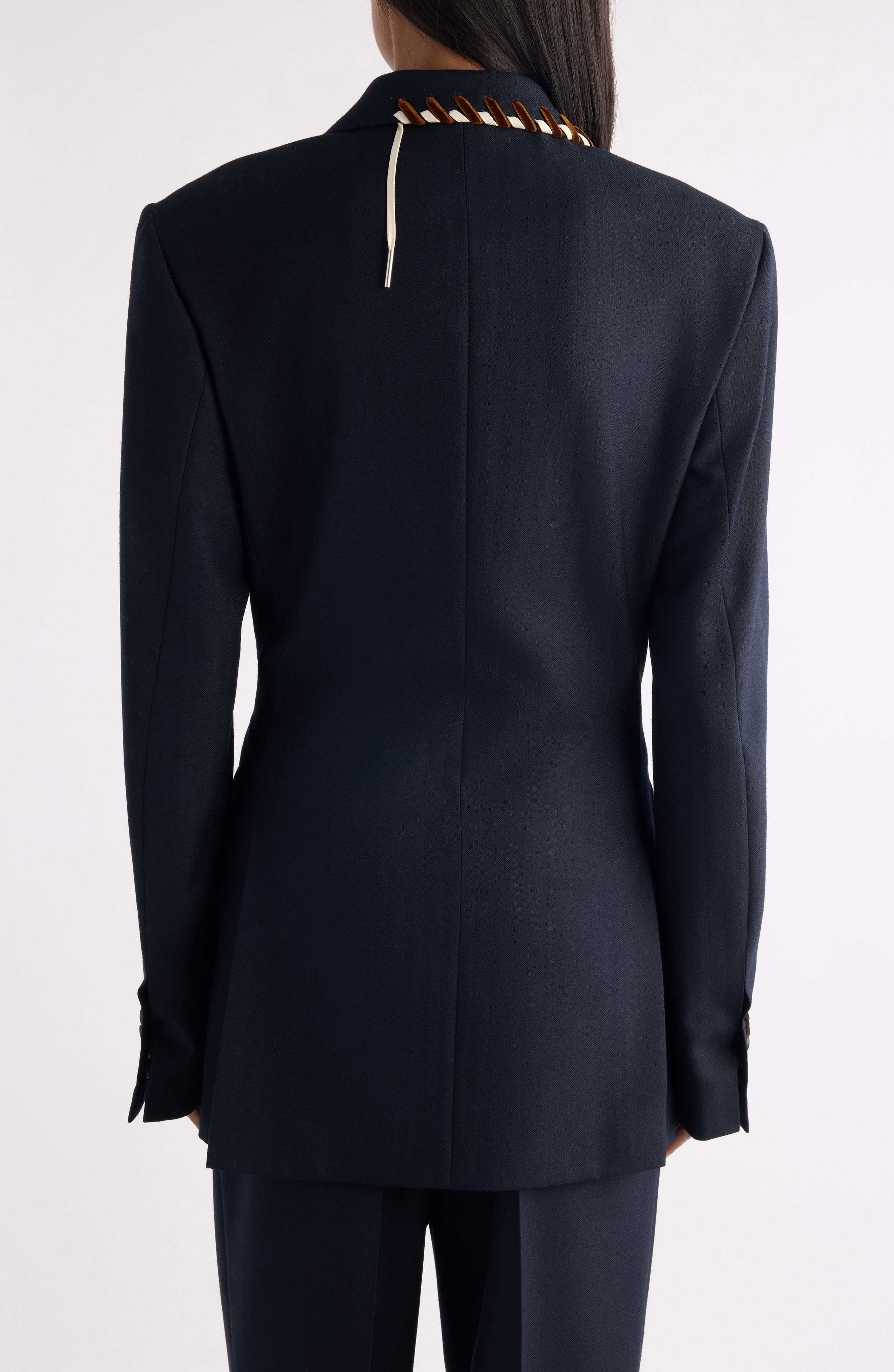 Dries Van Noten Baftan Whipstitched Wool Herringbone Blazer in Navy at Nordstrom - 3