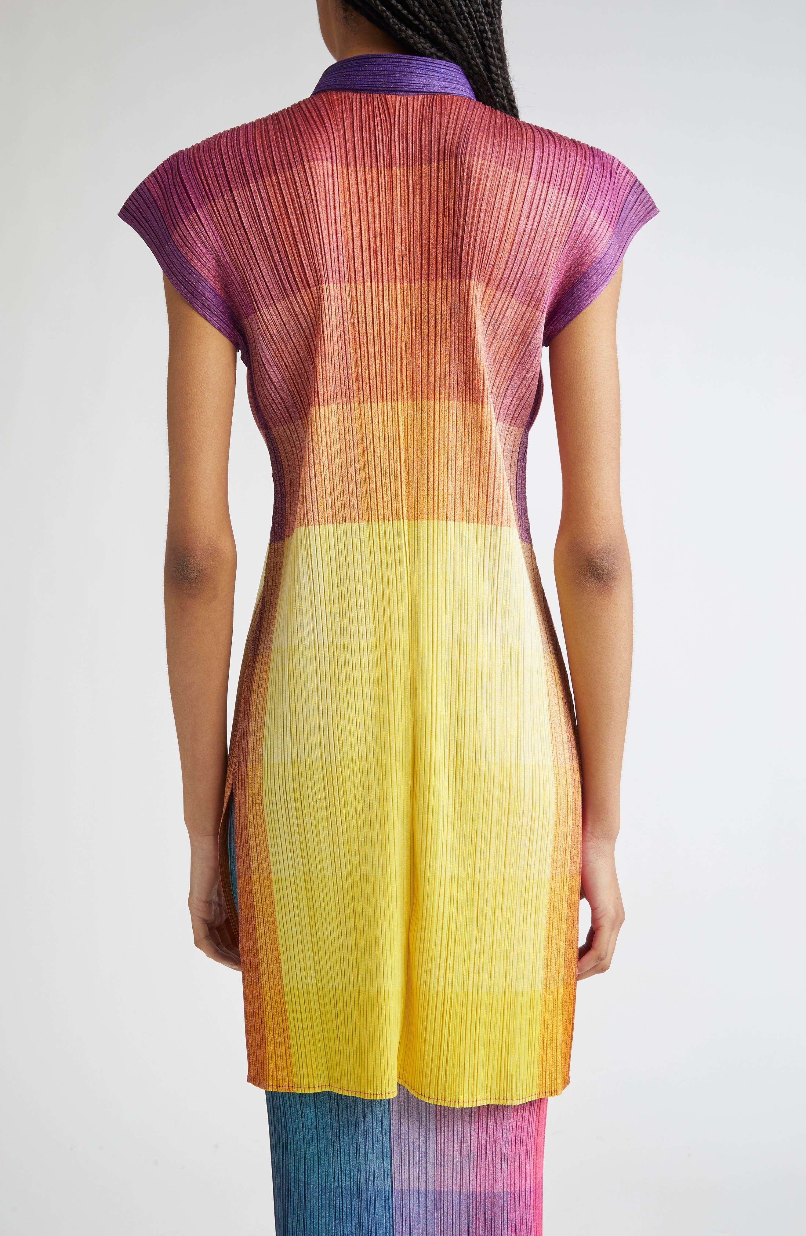 Pleats Please Issey Miyake Photon Print Pleated Shirtdress in Yellow at Nordstrom - 3