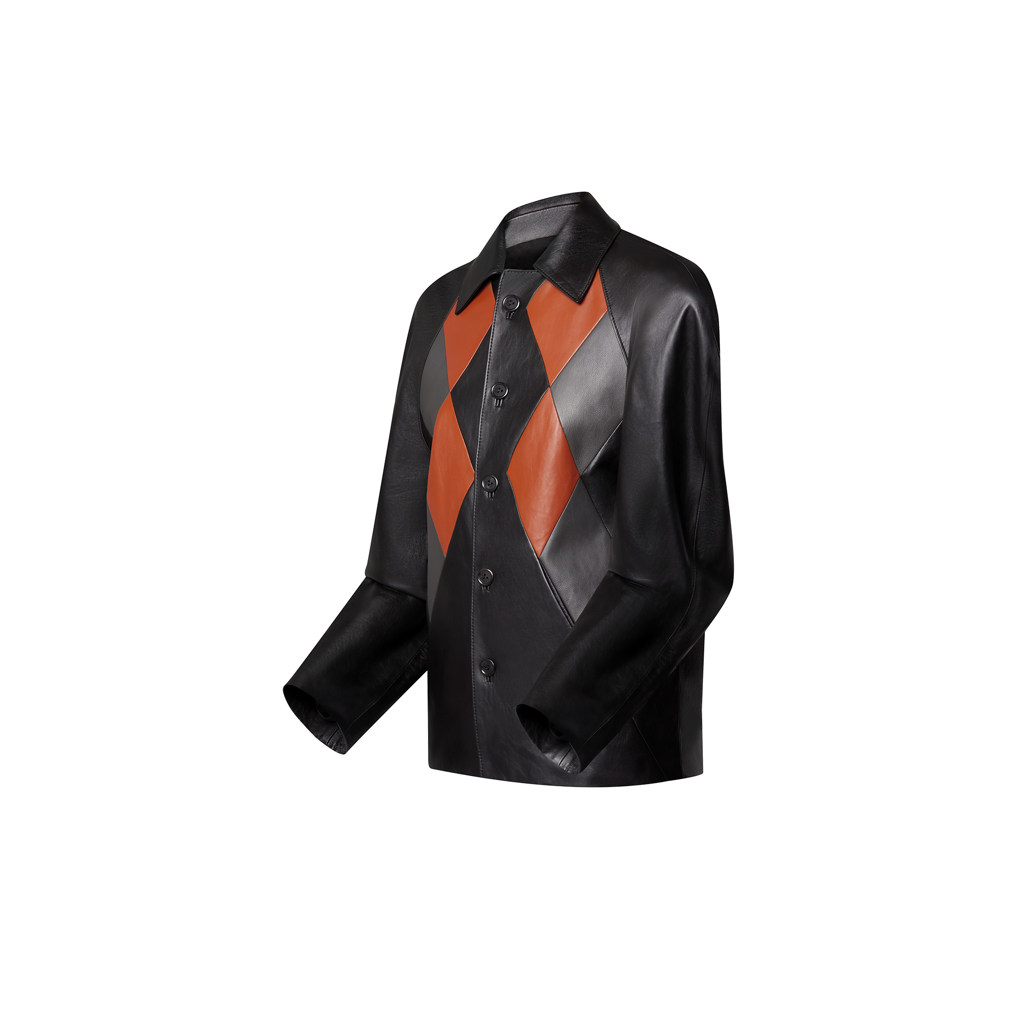 Patchwork Leather Button-Up Jacket - 2