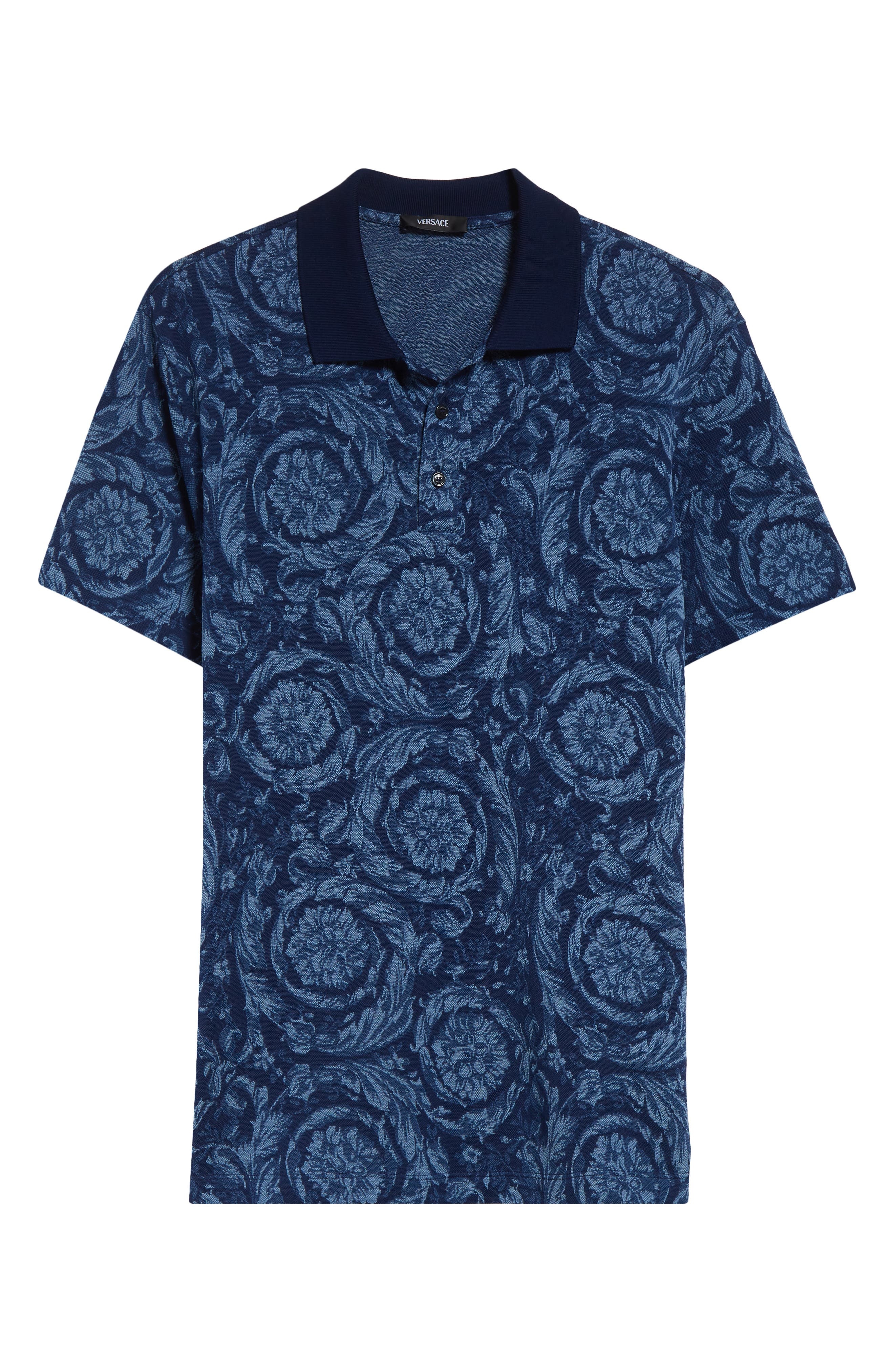 Versace Barocco Jacquard Cotton Piqué Polo in Ink Celeste at Nordstrom - 6