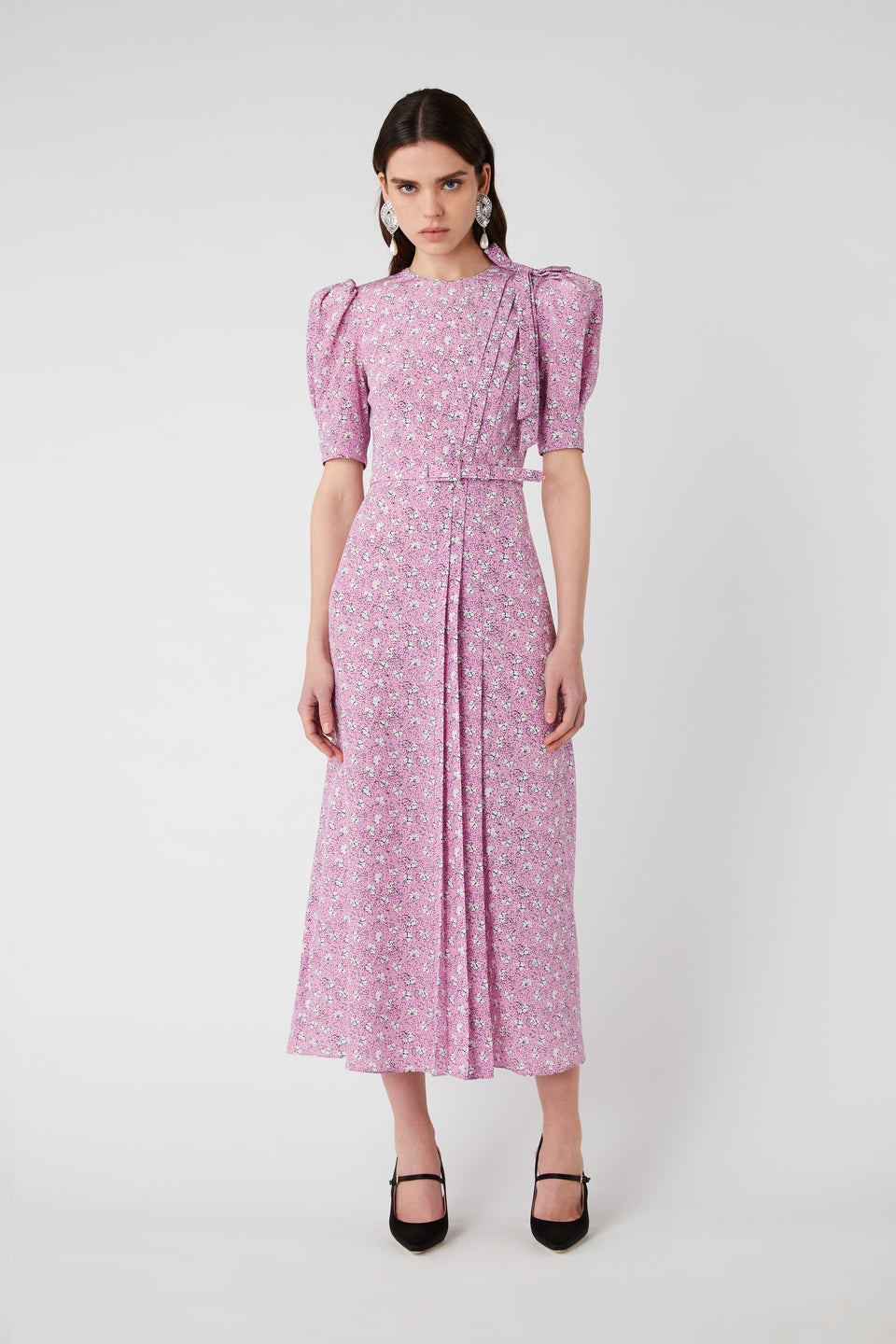 CLOVER PRINT SILK DRESS WITH BELT - 4