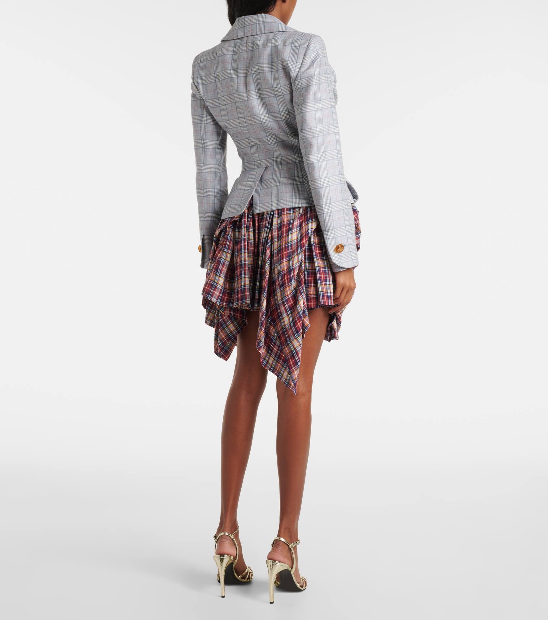 Drunken tartan wool and linen blazer - 3