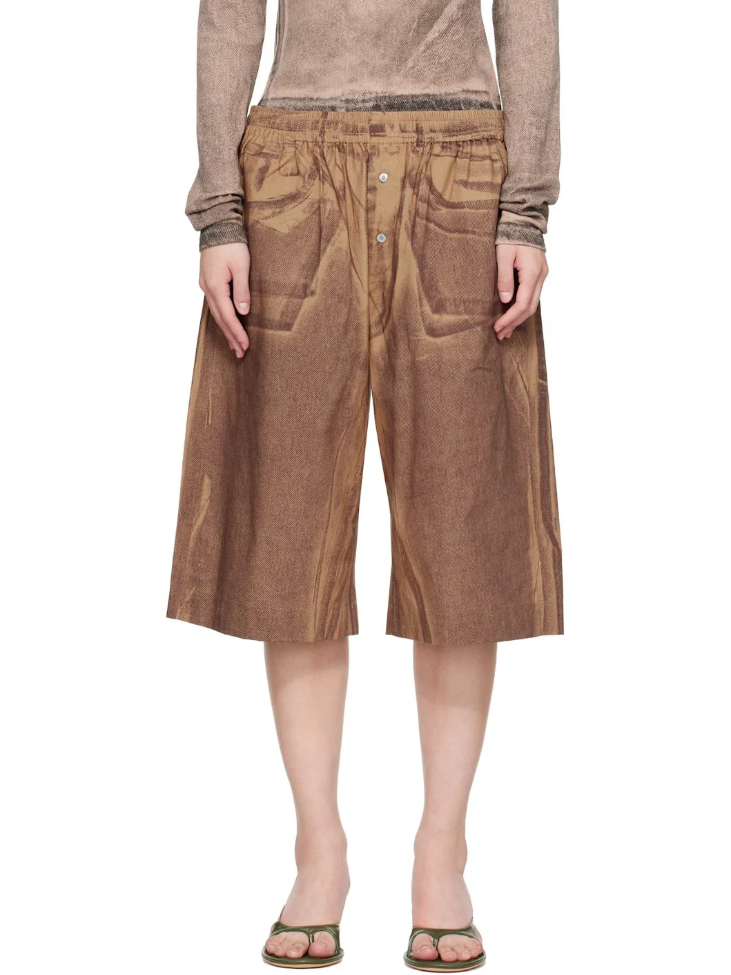 Tan Printed Shorts - 1