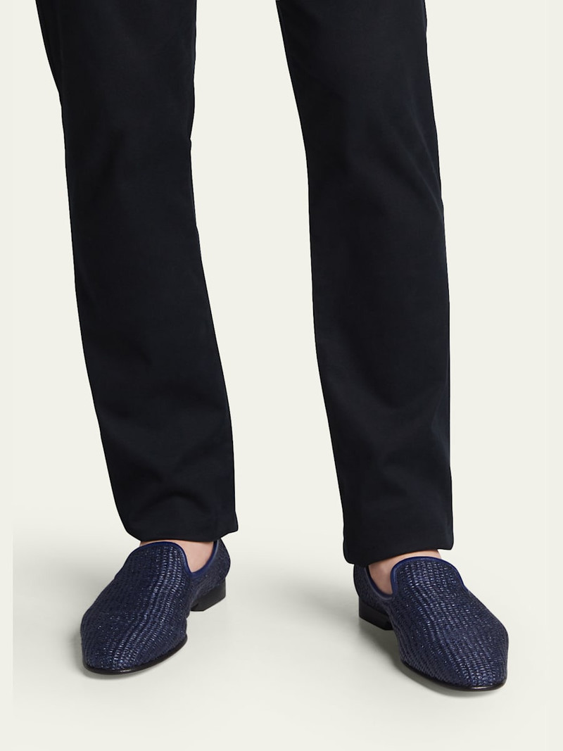 Manolo Blahnik Men's Mario Raffia Slippers, Navy outlook