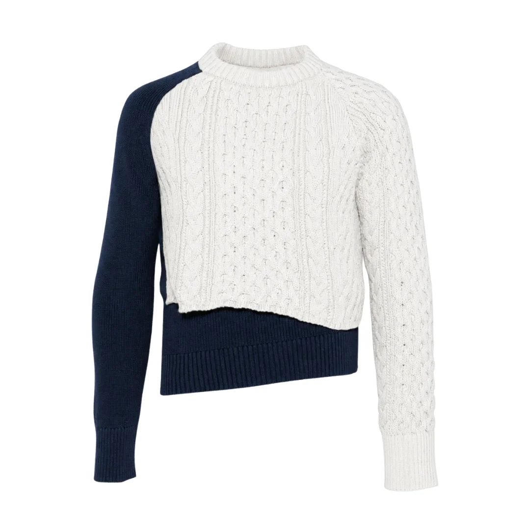 Two Tone Cable Knit Sweater - 1
