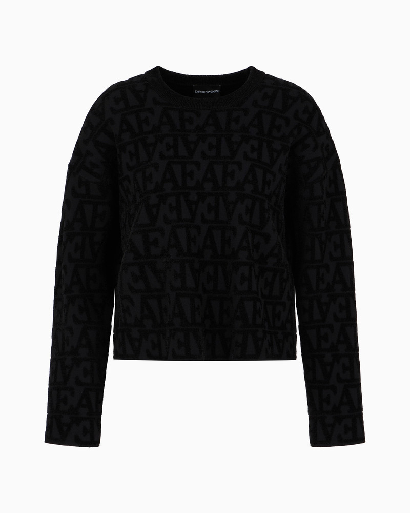 Viscose jumper with all-over flocked-effect jacquard EA logo 1